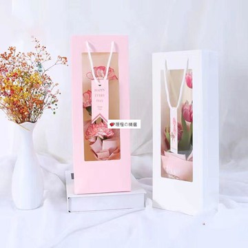 可開發票☆【臺灣精品】💕節日通用透明櫥窗袋開窗手提花盒鮮花包裝盒花束手提袋手拎禮品袋