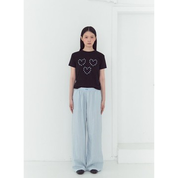 枕頭條紋鬆緊帶長褲 (天空藍)