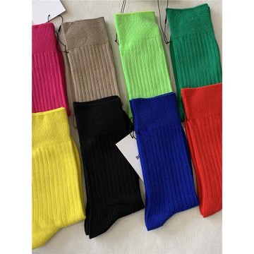 外貿意大利風格B家女士雙針彩亮色中筒堆堆襪子時尚百搭潮流襪子