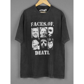 Faces of Death 著名殺手頭像短袖純棉美式水洗長袖黑白圓領男T恤