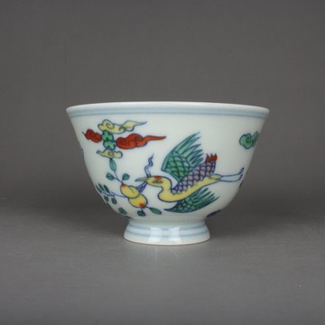 明成化青花斗彩手繪仙鶴主人杯茶杯 古玩古董陶瓷器仿古老貨收藏