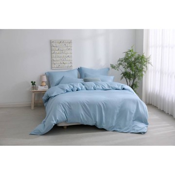 素色天絲雙人床包組 湖藍