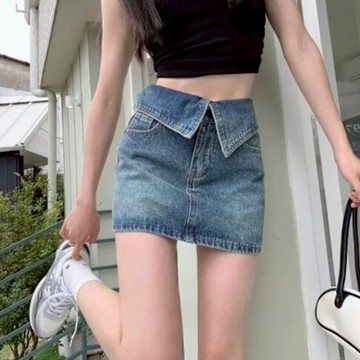 La Belleza美式辣妹復古刷色水洗牛仔裙包臀顯瘦牛仔短裙M~XL