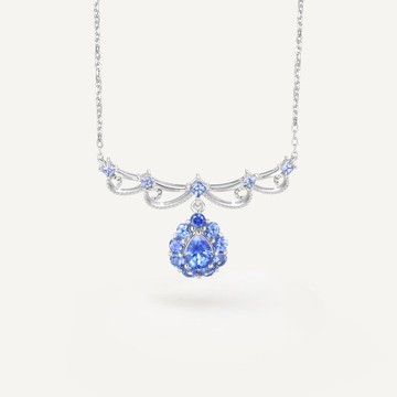 蔚藍詠嘆蕾絲金珠天然石剛玉天然鑽石藍寶石鉑金18k金藍寶石項鍊