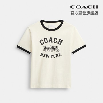【COACH】 棉質馬車圖案飾邊T恤-奶油色(CBO87)｜官方直營