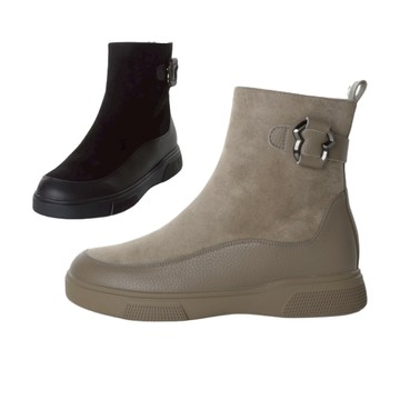 【白鳥麗子】厚底靴 率性絨布拼接金屬釦側拉鏈圓頭短靴 店長推薦