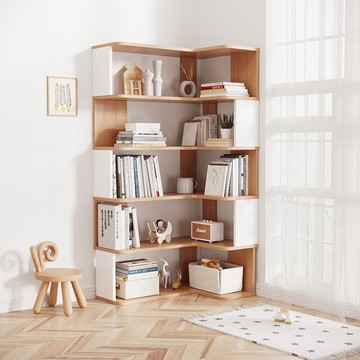 【樂樂】L型轉角簡約實用書架雙色5層90x60(實木書架 層架 置物架 收納架)原木+白色 五層90*60