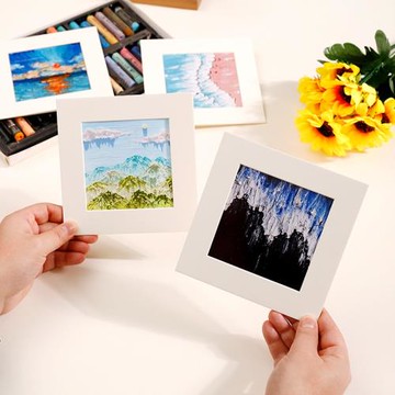 油畫棒專用紙畫框 正方形小相框卡紙框帶支架 油畫棒畫保存冊紙框