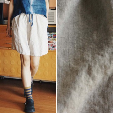 淺駱色 夏季寬鬆五分褲休閒短褲中褲 雜色義大利雨露麻面料