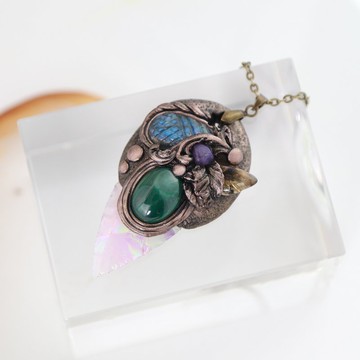 光環粉晶箭頭與孔雀石墜