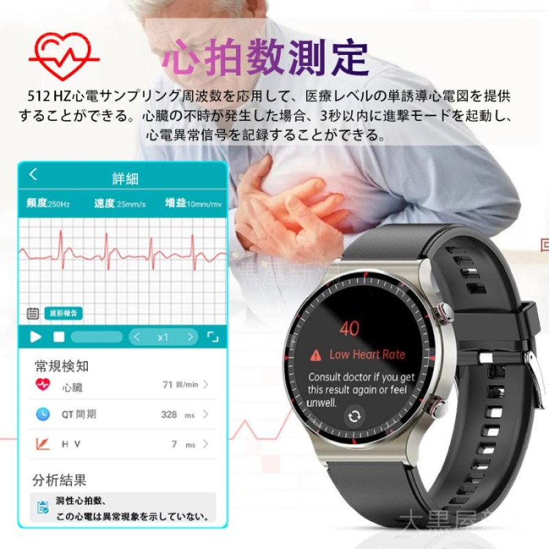 スマートウォッチ 日本製センサー 医療レベル心電図ECG+PPG 24時間体温 