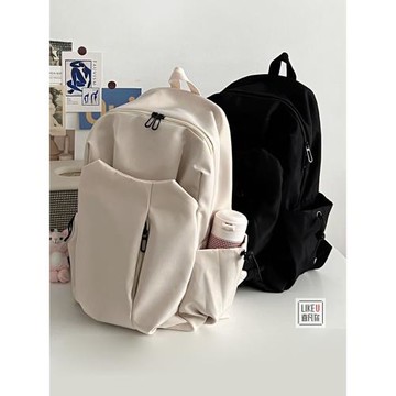 原創設計款簡約純色電腦背包大學高中書包森系校園帆布雙肩包男女