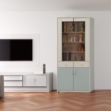 文創集 卡黛亞2.7尺玻璃四門二抽書櫃/收納櫃-80x40x194cm免組