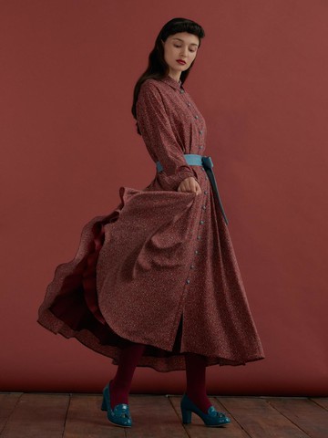 Katiacho 80s Flare Burgundy Flower Dress [Pink]