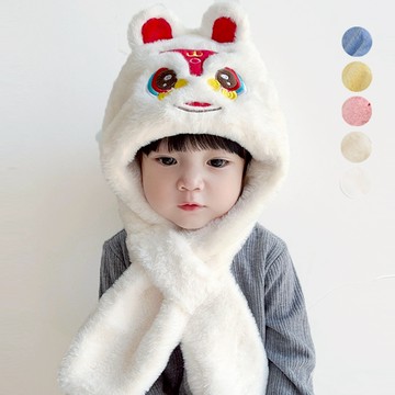 舞龍舞獅毛絨保暖帽 圍脖 護耳帽 帽子 虎帽 醒獅帽 抓週道具 過年 新年 春節 保暖 寒流 冬天【BB6434】