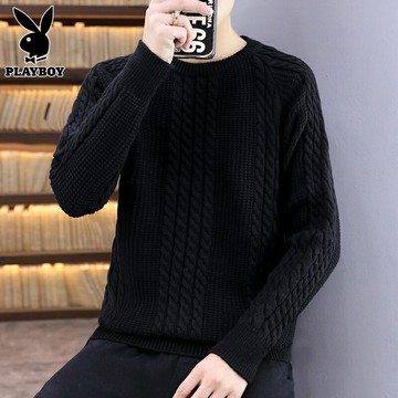 花花公子圓領毛衣男士春秋冬毛線衣秋裝上衣寬松加厚打底針織毛衫