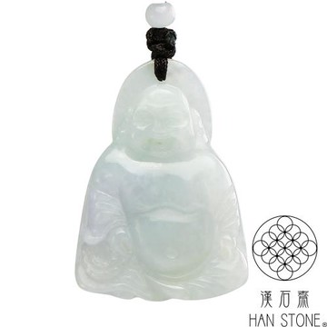 【漢石齋】天然翡翠A貨 彌勒佛玉佩吊墜 淺色冰糯種春帶彩(26*37*9mm)