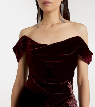Costarellos Embellished off-shoulder velvet gown