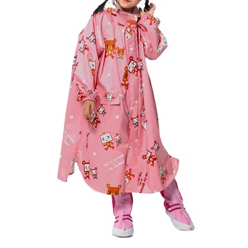 Fairrain 親子豆腐熊寶貝前開式雨衣 兒童款 聚酯纖維防水布  粉色  M(衣長85cm)