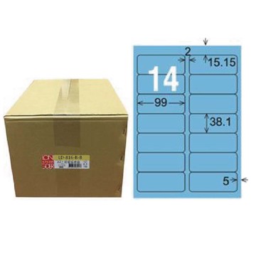 【龍德】LONGDER 三用電腦標籤 A4 14格 圓角 38.1*99mm 淺藍1000張/箱 LD-816-B-B(適用雷射、噴墨、影印)