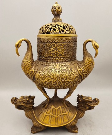 仿古純銅龜鶴香爐熏香爐香薰爐宣德爐手工工藝品檀香爐裝飾用品