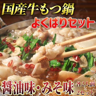 ふるさと納税 朝倉市 国産牛よくばりもつ鍋セット 醤油みそ(米粉麺付)(朝倉市)