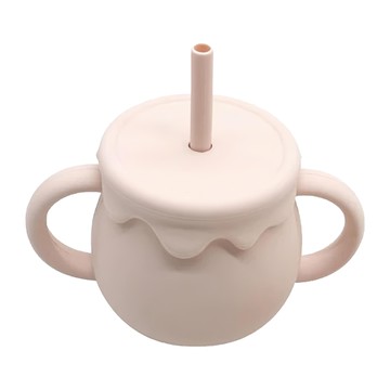 bebehome 矽膠兩用維尼蜂蜜吸管水杯 250ml 一杯雙蓋多用途  1個  春天淡粉色