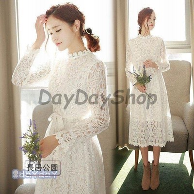 ワンピース レディース 白ワンピース 長袖 ホワイト レース花柄 着痩せ 旅行 ワンピ 大人 女性 通販 Lineポイント最大get Lineショッピング