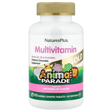 NaturesPlus, Animal Parade® Gold，兒童咀嚼多維生素補劑，西瓜味，120 片動物狀片劑