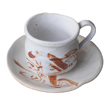 茶繪白志野 日本製 陶瓷咖啡杯碟組 簡約風格  白色  1組