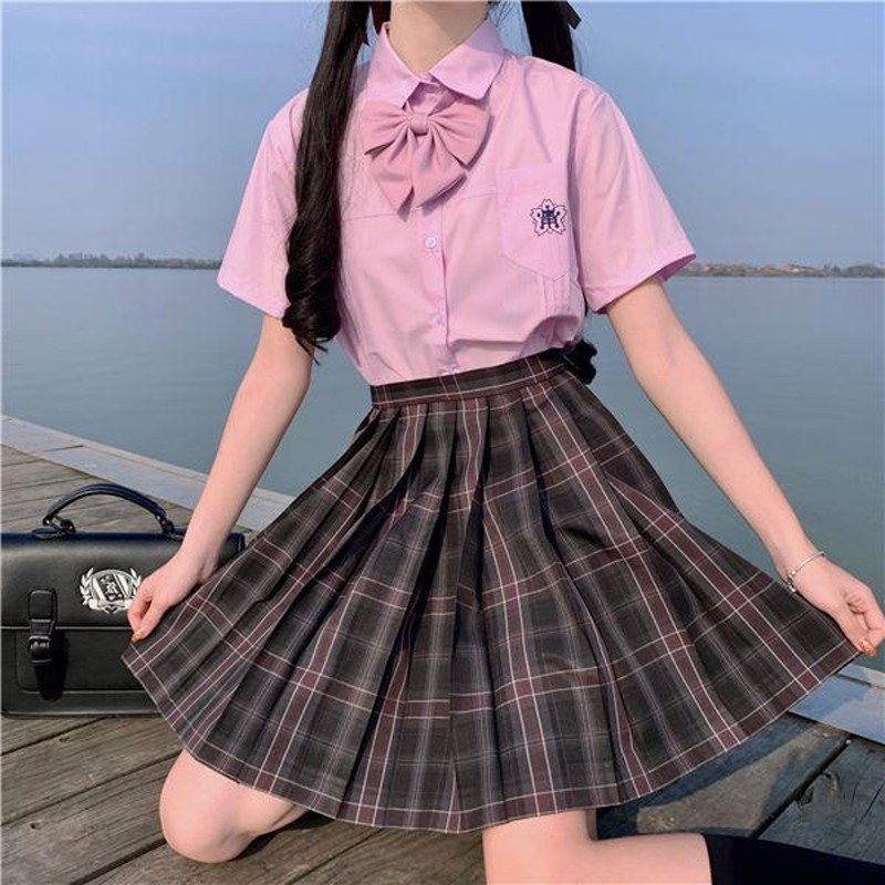 JK制服 セーラー服 上下セット チェック柄 半袖 リボン 女子高生 jk ...