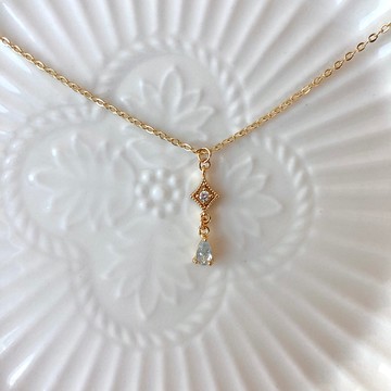 14K包金冰河藍水滴鋯石星芒項鍊 鎖骨鏈 14KGF