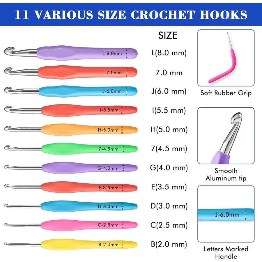 Inscraft 82 Pcs Crochet Hook Set  19 Sizes 0.6mm-8mm(L)  Ergonomic Soft Grip Handles Crochet Needles (11 Sizes) with Bag for Arthritic Hands  Croch