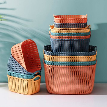 塑料藤編收納籃子置物筐大號桌面收納盒零食雜物整理儲物筐