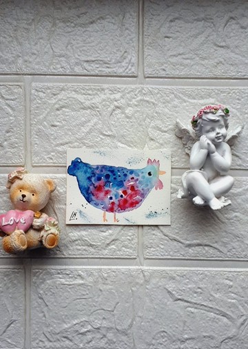 原創 ACEO 雞畫農舍動物微型收藏品藝術