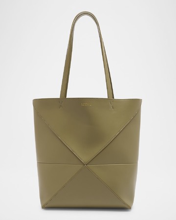 Puzzle Fold Medium Tote Bag in Shiny Leather