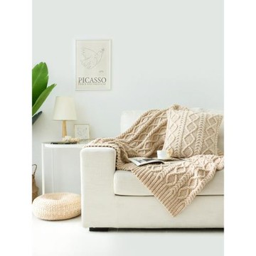 蘇蘇姐家素樸阿倫毯子&抱枕套打發時間手工diy棒針編織粗毛線團