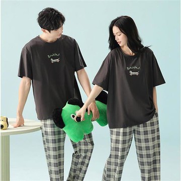 【巴黎精品】現貨+預購 短袖睡衣套裝純棉睡衣親膚透氣居家睡衣寬鬆睡褲大碼休閒男女裝-男女上衣2款a1km67
