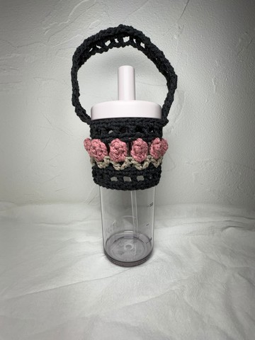 鬱金香花朵大象杯飲料編織提袋