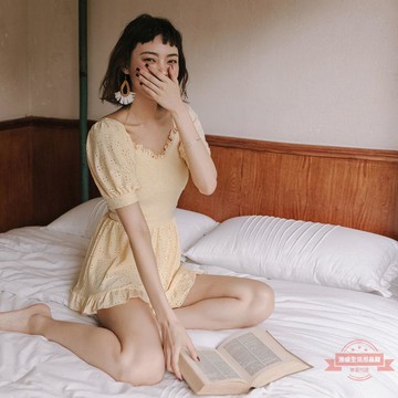 連體裙式遮肚顯瘦保守短袖 平角溫泉游泳衣女2021年夏季新款ins潮