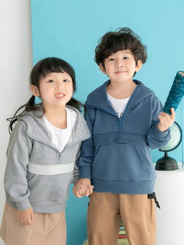 拉鍊高領連帽休閒口袋羅紋大學T