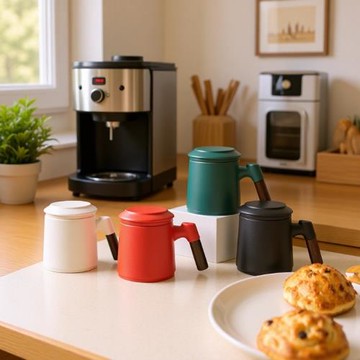 陶瓷茶杯三件套帶蓋過濾茶水分離泡茶杯辦公室個人水杯手沖咖啡壺