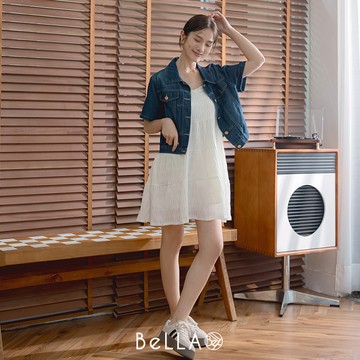 【1+1優惠】BeLLA 簡約短袖牛仔外套 深藍
