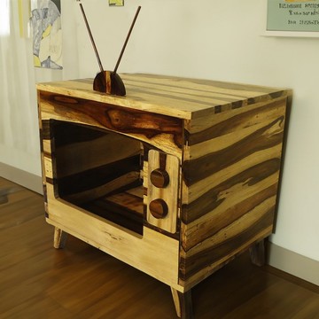 【吉迪市100%胡桃木家具】LT-079B 胡桃木復古電視造型貓窩 貓屋