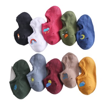 大人襪子 夏季隱形襪 精梳棉刺繡天氣襪 女士時尚矽膠防滑船襪