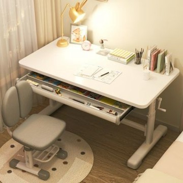 匠俱 實木升降書桌80x60x75cm 帶抽屜 臥室家用電腦桌 工作辦公桌 寫字桌 課桌 手搖升降電腦桌