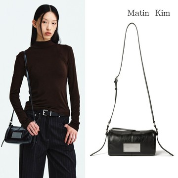 【MATIN KIM】帶扣皮革兩用迷你肩背包 黑色