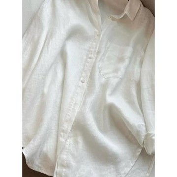 奧特萊斯清倉專柜品牌慵懶風寬松亞麻薄款白色襯衫防曬上衣女夏季