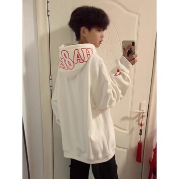 2025秋季新款火焰字母帽衫衛衣男秋冬加絨加厚潮牌痞帥高級感外套