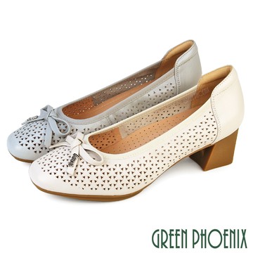 【GREEN PHOENIX 波兒德】女鞋 高跟鞋 包鞋 粗跟 全真皮 羊皮 芭蕾 蝴蝶結U11-29206